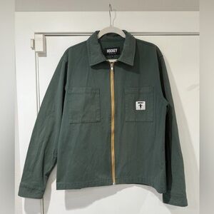 Hockey Eyes Without A Face Shirt Jacket Mens Small Green Utility Zip Up Chore